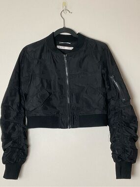 Blanc Noir Women’s Cropped Black Bomber Jacket Military Utility Goth Size M